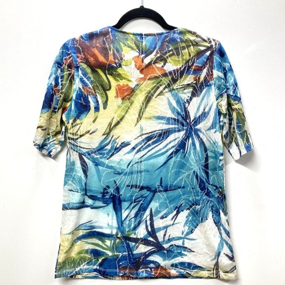 Chico's Tropical Knit T-Shirt/Tunic, Size 1 (Medium), Elbow Sleeve Textured NEW - Picture 8 of 14